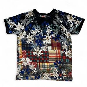 Designer Johnny Was Ona Raglan Multicolor Floral Patchwork Tee